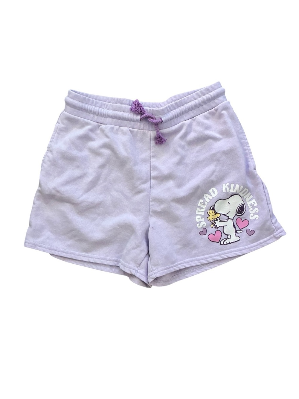 Peanuts Graphic Sweat Shorts Snoopy Woodstock Drawstring Lavender M